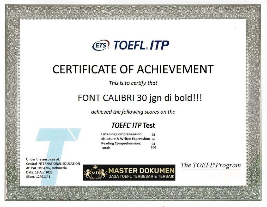 sertifikat toefl itp